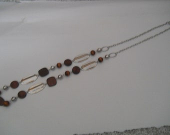Wood and Metal Beaded Necklace