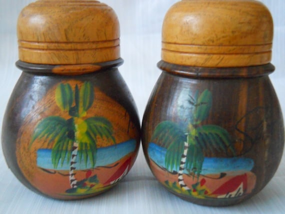 Wooden Handpainted Salt and Pepper Shakers - vintage, collectible, rare