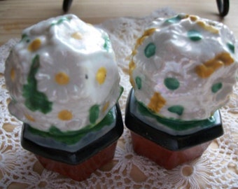 Flower Pot Salt and Pepper Shakers - Vintage, Collectible