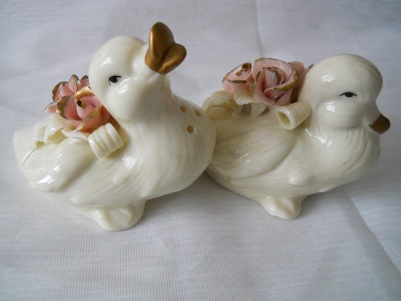 Duck and Roses Salt and Pepper Shakers - vintage, collectible, birds
