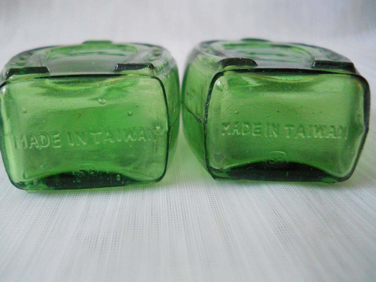 Green Bottle Salt and Pepper Shakers - Vintage, collectible, glass