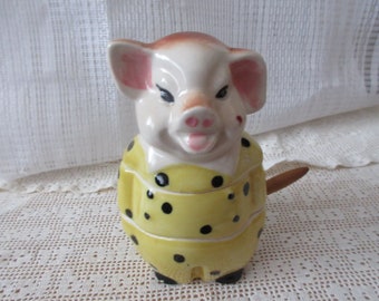 Pig 3 Piece salt and pepper shakers with sugar dish- vintage collectible animal