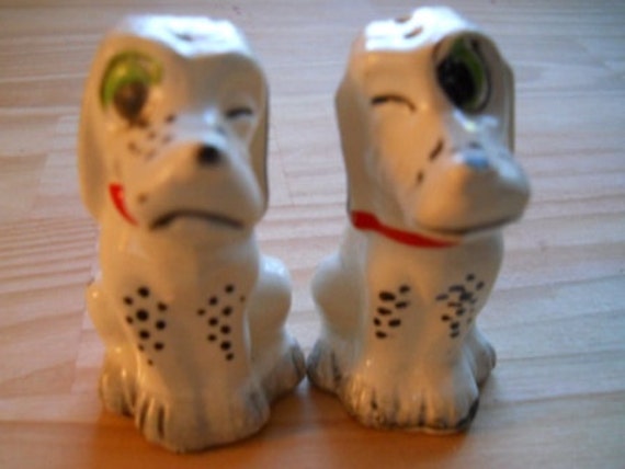 Winking Dogs Salt and Pepper Shakers - Vintage Collectible