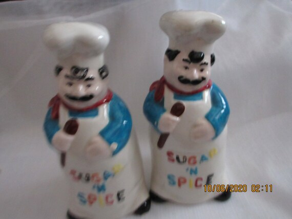 Large Chef  Salt and Pepper Shakers - vintage, collectible, food