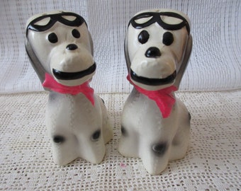 Red Baron Snoopy Dog Salt and Pepper Shakers - vintage, collectible, Japan