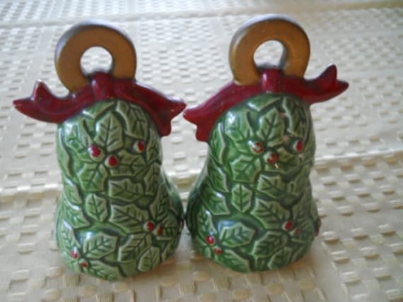 Holly Covered Christmas Bells - Vintage, Collectible, Christmas