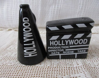 Hollywood Placard and Megaphone Salt and Pepper Shakers  - vintage, collectible, film