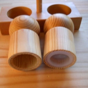 Wood Three Piece Salt and Pepper Shakers with Caddy Vintage, Collectible image 2