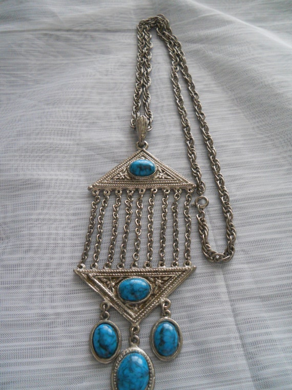 Turquoise stone necklace - vintage, collectible, necklace