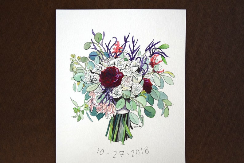 Custom Bouquet Watercolor Painting, Wedding, Anniversary, Bridesmaid Commission image 8