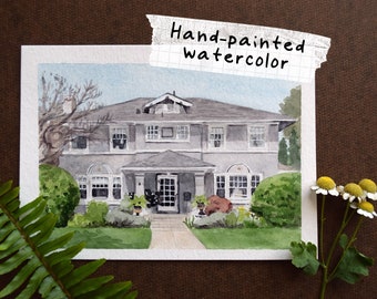 House Portrait from Photo -- Hand Painted Watercolor Original, Custom Home Painting