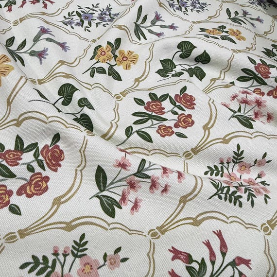 Vintage French Panel Floral Canvas Fabric – 100% Cotton Home Décor Upholstery & Curtains