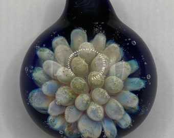 Blue and Amber Purple Hand Blown Sea Urchin Pendant.