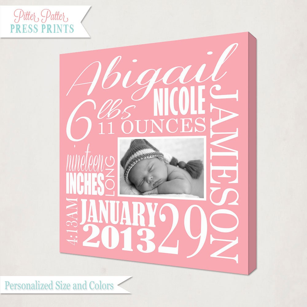 Baby Birth Announcement Canvas // Personalized Girl's Etsy