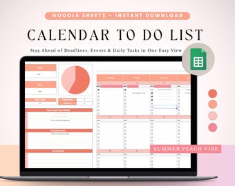 Calendar Spreadsheet Task Tracker Monthly Reflection To Do List Template Task Dashboard Daily Weekly Google Sheets Productivity Planner