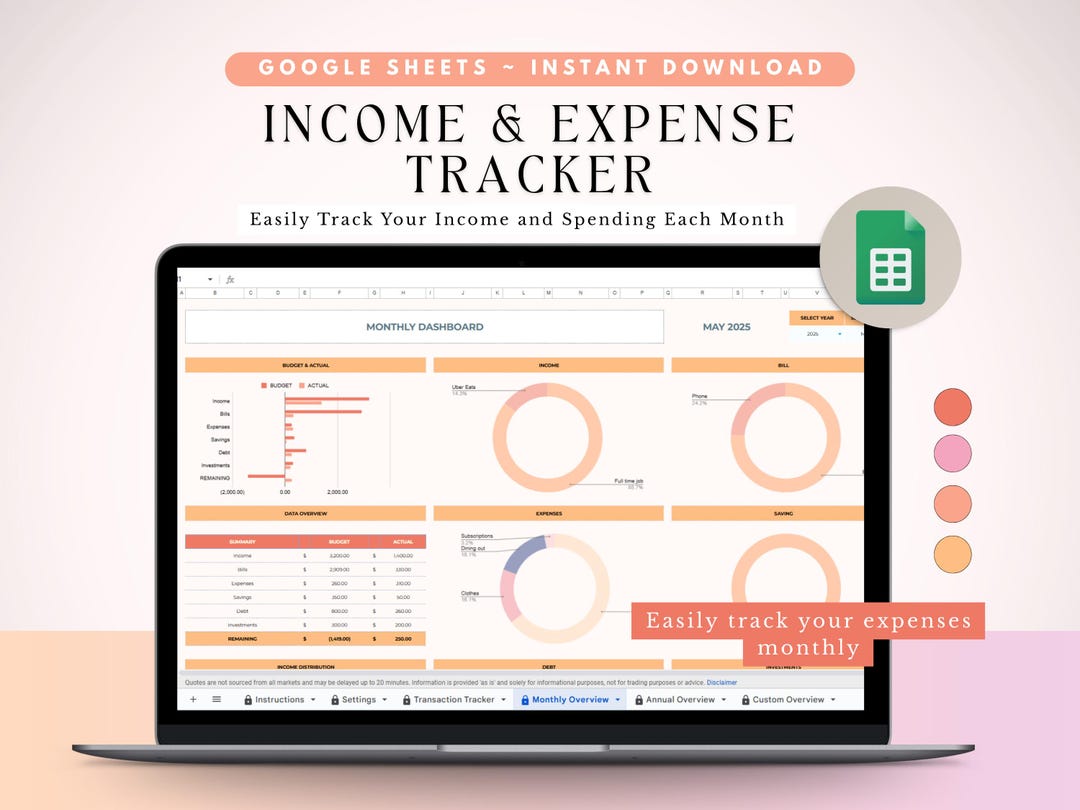 Monthly Budget Spreadsheet Google Sheets Income & Expense Tracker ...