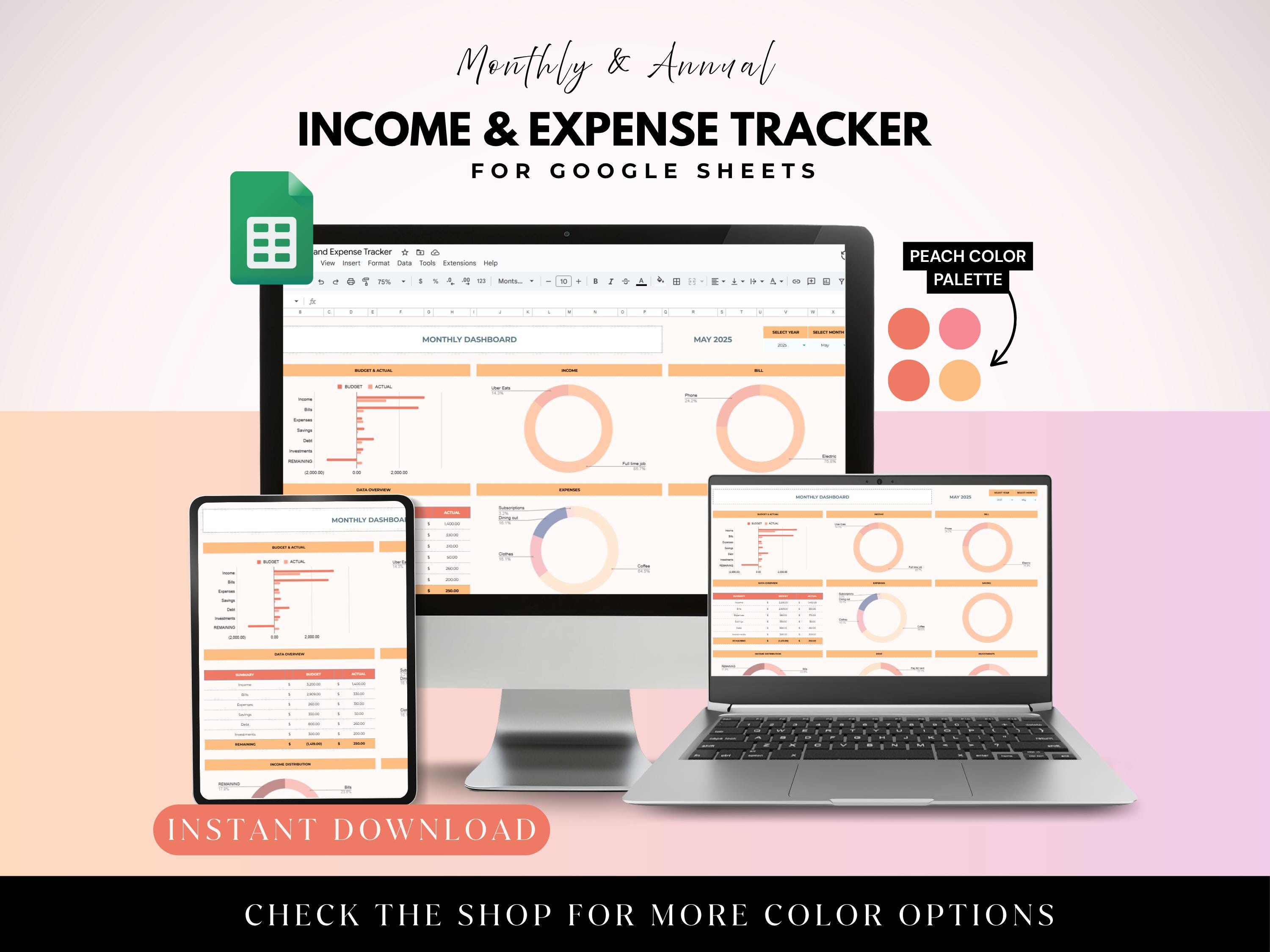 Monthly Budget Spreadsheet Google Sheets Income & Expense Tracker ...