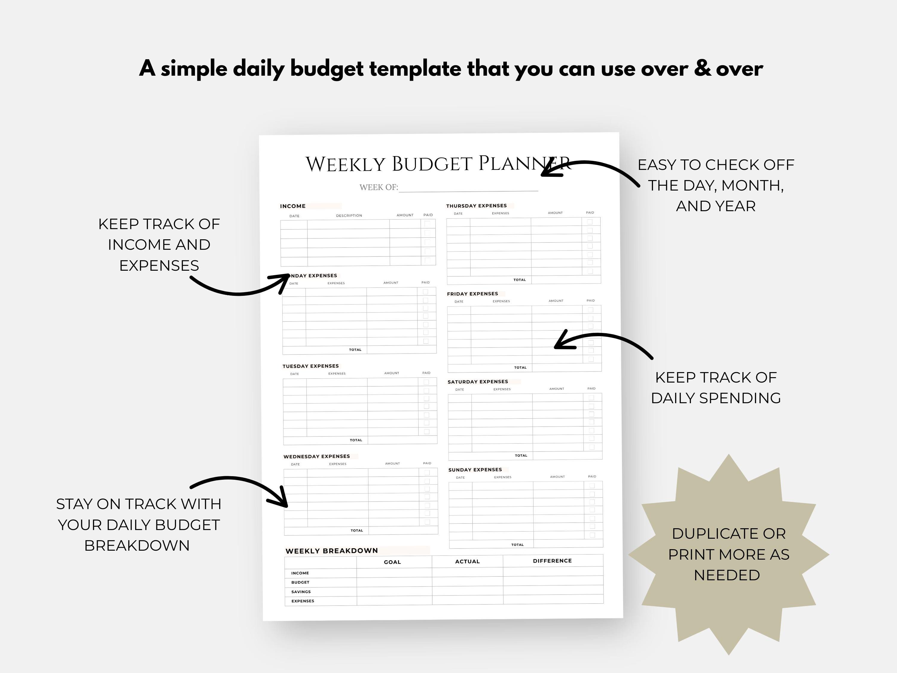 Printable Weekly Budget Sheet Spending Tracker PDF Budget Finance ...