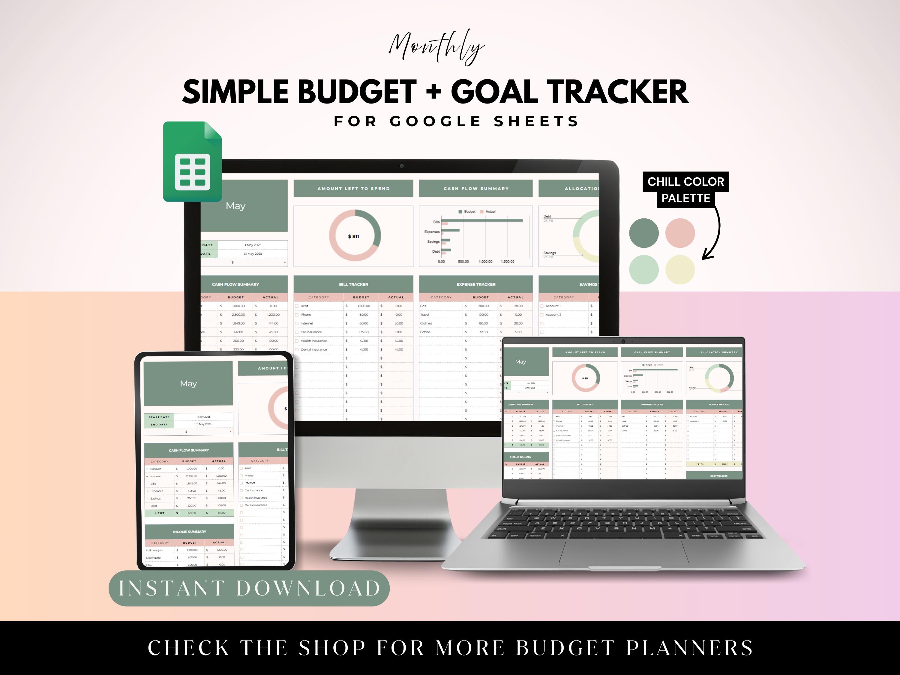 Simple Budget Template Google Sheets Income & Expense Tracker Monthly ...