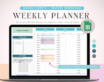 Weekly Planner Google Sheets Weekly Planner Task Tracker Time Blocking Spreadsheet Daily Time Block Planner Habit Tracker To Do List Undated