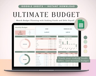 Ultimate Budget Template Google Sheets Income & Expense Tracker Monthly Budget Spreadsheet Sinking Funds Spending Tracker Finance Planner