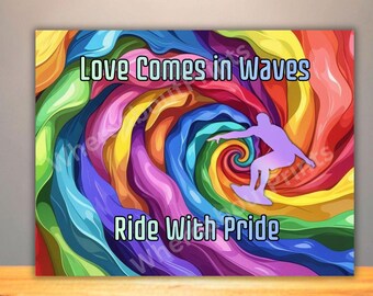 Rainbow Wave Surfer Abstract Pride Print or Card