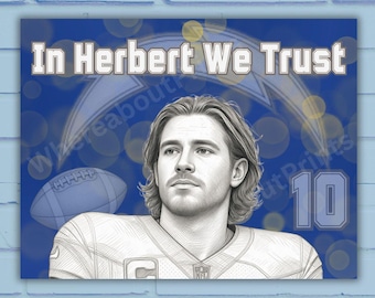 Justin Herbert - LA Chargers | “In Justin We Trust” | Modern Sketch NFL Football Print or Card