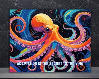 Octopus Colorful 'Adaptation' Inspirational Quote Print or Card