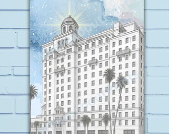 Breakers Hotel Sketch | Long Beach Landmark Art | Coastal California Wall Decor | Historic Hotel Illustration Print or Card