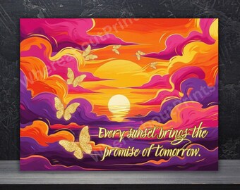 Vibrant Sunset Butterflies Print – Inspirational Quote Print or Card