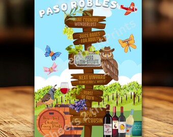 Paso Robles Wine Country Fully Directional Sign Print or Card