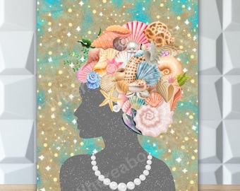Seashell Hair Girl - Beach-Ocean Print or Card