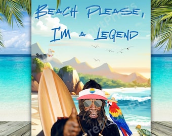 Funny Sasquatch Beach Art: Bigfoot Vacation Vines Print or Card