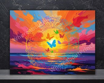 Abstract Colorful Ocean Sunset Painting | Butterfly Dreamy Print or Card