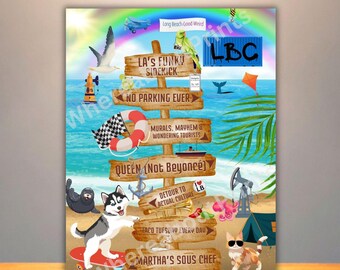 Long Beach California Funny Directional Sign - LBC Gift Print or Card