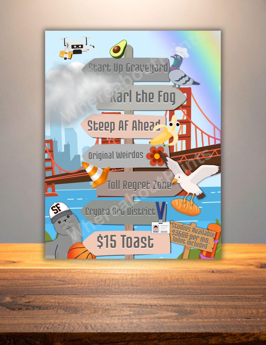 Funny San Francisco Signpost Quirky Print or Card | SF Humor Art - Etsy