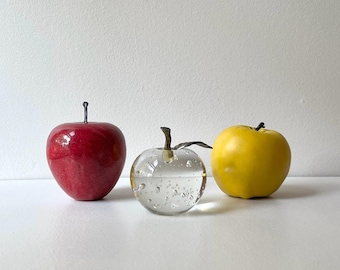 Your choice! Vintage Decorative Apple in Marble, Glass, or Wood, Decorative Fake Fruits