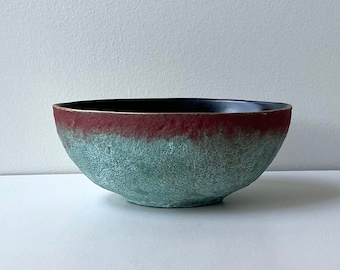 Vintage Faux Volcanic Stone Bowl, Brutalist Wabi Sabi Decor, Gold Rimmed Vessel, Cristina Salusti