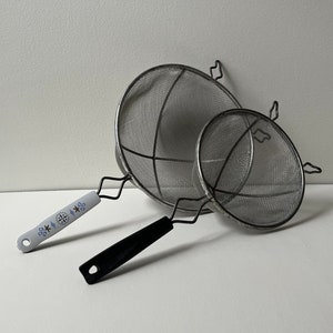 You Choose! Vintage Ekco Mesh Sieve Strainer Basket, Handheld Coander, Large Carousel Pattern or Small Black Handle with Textured Grip