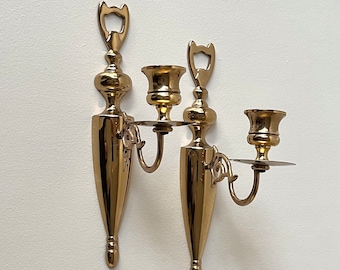 Vintage Baldwin Brass Candle Holder Wall Sconces, Set of 2 / 10.25" EB "Elegant Baldwin" Colonial Wall Mounted Brass Taper Candlesticks
