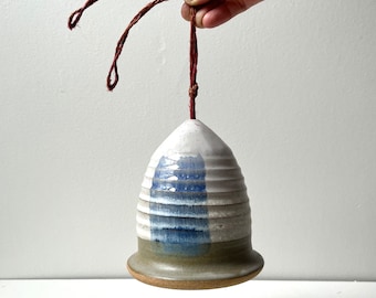 Ceramic Handmade Hanging Bell or Indoor Wind Chime / Pottery Altar Bell / 5.5” Stoneware Clay Chime Bell in Blue, Grey, Green