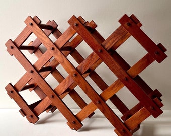 Vintage Teak Accordion Wine Rack, Mid Century Modern 8-10 Bottle Holder