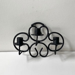 Small Cast Iron 3 Arm Candle Sconce, Rustic Wrought Iron Metal Wall Candlestick, Black Hanging Taper Holder, Farmhouse Decor