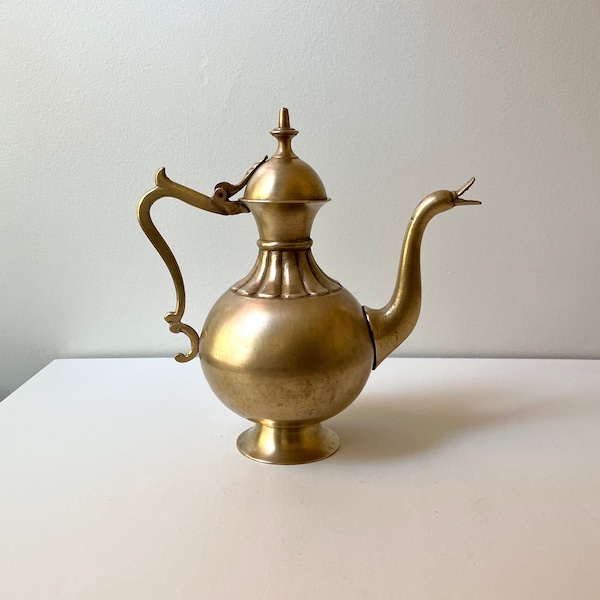 Brass Swan Spout Aftaba Pitcher 10.5" Decorative Goose Neck Brass Teapot with Long Spout and Bird Mouth, Solid Brass Ewer or Carafe