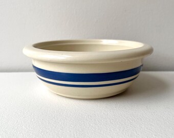 Vintage Friendship Pottery Blue Striped Stoneware Bowl, 6.5" Coupe Cereal Soup Salad