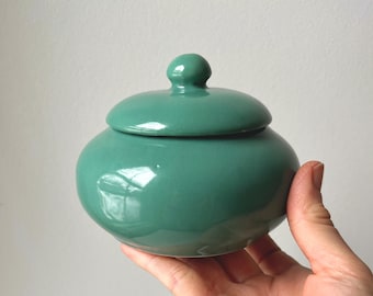 Vintage Small Green Ceramic Lidded Jar, Apothecary Knob Lid, Trinket & Jewelry Box