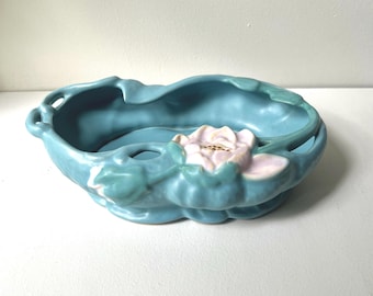 Rare Weller Pottery Blue Art Nouveau Planter Bowl, 12.5" Console Jardinière