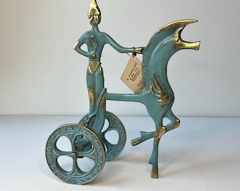 Vintage Brass Apollo Chariot, Greek God Museum Replica Blue Green Weinberg Etruscan Style