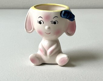 Vintage Ceramic Bunny Egg Cup, Mid-Century Anthropomorphic Easter Decor, Japan, Soft-Boiled Egg Holder
