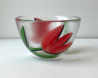 Vintage Small Kosta Boda Handlblown Glass, Tulip Frosted Bowl, Ulrica Hydman Vallien, Signed